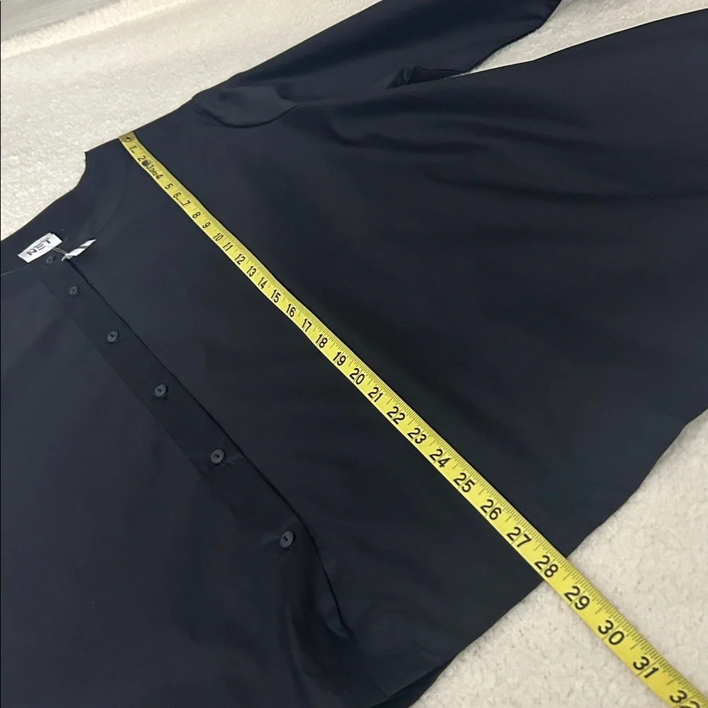 Planet Button Front Asymmetrical Hemline Black Top OS - Picture 7 of 9